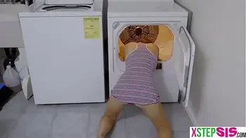 Stuck in the dryer made me fuck my sexy teen stepsister