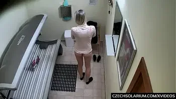 Blonde Girl Caught in Public Solarium