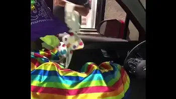 Clown gets dick sucked while ordering food