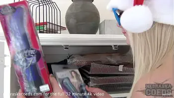 two pretty girls using dildos on eachother real life roommates christmas spirit