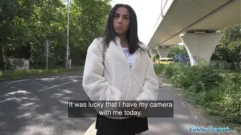 Public Agent - Pretty British Brunette Teen Sucks and Fucks big cock outside after nearly getting run over by a runaway Fake Taxi