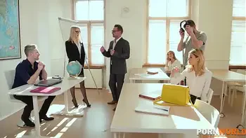 Slutty Blonde Students Stay Back After Class For Group Sex Gangbang With Teachers