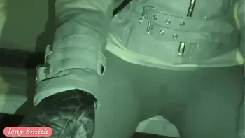 Jeny Smith goes in a club with simless transparent leggings. Teasing a stranger in public place