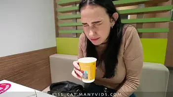 Why step son in public toilet with step mom? ︎ Stepmommy get risky cum in coffee ︎︎︎