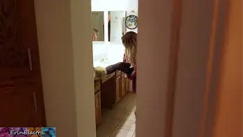Stepmom prepares for bed while stepson watches and masturbates until he is caught and she lets him put it in