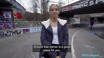 Public Agent Kinuski fucks a big Spanish cock outside under a tunnel