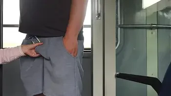 An unknown girl touches my dick in the train and then I jerk off in the bathroom.
