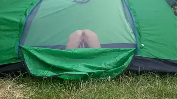 I peeping on my stepsister masturbating in a tent outside and shaking with orgasm - Lesbian Illusion Girls