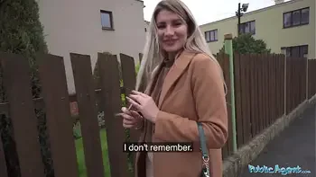 Public Agent Cute blonde flashes her perky titties for cash and fucks huge cock in a basemant