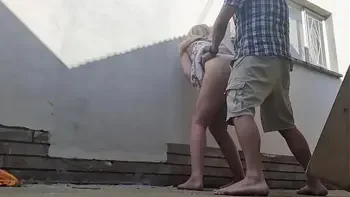 Fucking outdoor behind restroom area of bed and breakfast