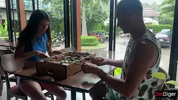 Step sister lost the game and had to go outside with cum on her face - Cumwalk