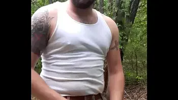 Huge cumshot outdoors