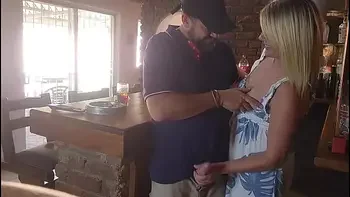 Waitres caught jerking of the barman at holiday resort