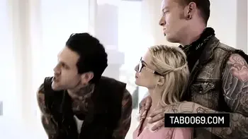 Skinny blonde teen Piper Perri getting gangbanged in front of her boyfriend