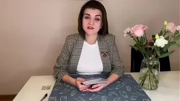 Stepmother cums hard over her pants when she was caught by stepson in the office