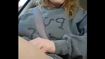 Horny Big Titted Slut with a Bush Squirt Cums in her Car in the Drive Thru at In and Out