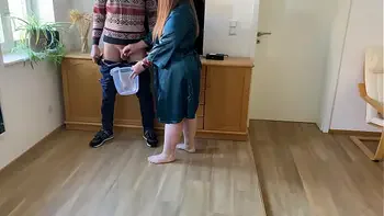 Mother in law sucks my dick and shows off her fat ass and hairy pussy