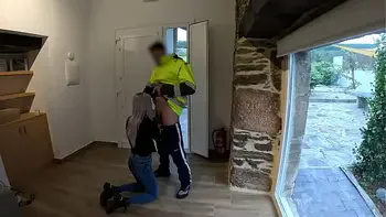 The delivery man comes home and I give him a surprise blowjob