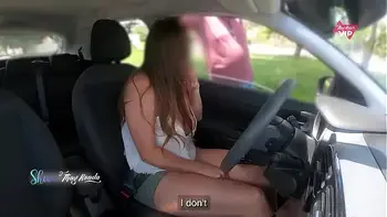 Hot wife asking stranger for information without panties or bra, invited him to get in the car and I sucked his dick until I came