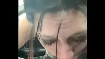 Emo slut swallows black cock in car and begs