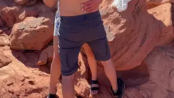 Wife fucks friend in front of husband while on public hike in the desert / Sloppy seconds creampie