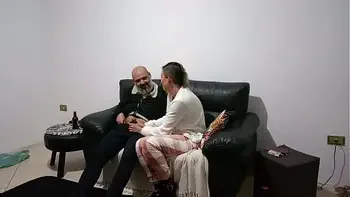 Stepfather comes home and finds his stepdaughter on the couch and she seduces him until they have sex.