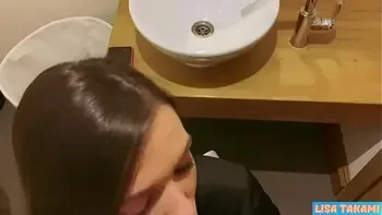 Horny Young Girl Gets Cum In Mouth In Restaurant Toilet - Lisa Takami