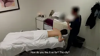 A gorgeous Japanese waitress who was like no, no, no, I have a boyfriend when her massage therapist was about to fuck her pussy, but she finished her massage with a big smile on her face