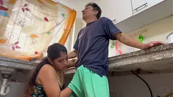 Unfaithful old man discovered by the woman fucking with the neighbor, and while he watches them he masturbates