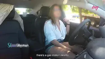 Hot wife Thay Ksada showing off in the car for a stranger and letting him touch her, with English subtitles