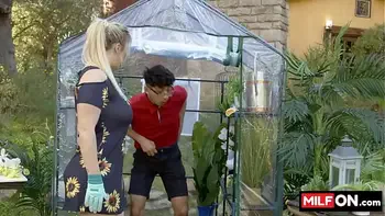 Sexy blonde with amazing big booty fucks huge dick in the greenhouse - Jenna Starr, Diego Perez