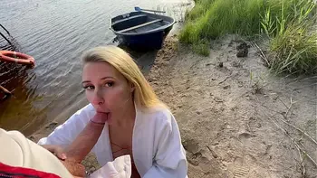 Outdoor risky sex with hot blonde in fishnet