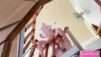 Dangerous staircase rough BDSM fuck and creampie