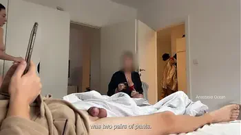 My step mom and I are getting ready for going out and my husband playing and showing off his cock.