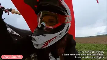 Naked woman riding a Dirt Bike