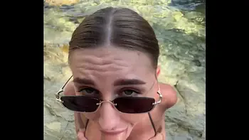 Best blowjob with cum on face and tits from a stranger on the beach