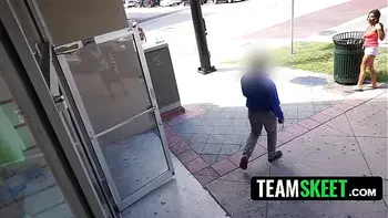 Caught and Creamed - Store Manager's Dick Down My Throat and Guard's Cum on My Face