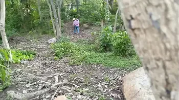 Dirty old decrepit man fucks his own busty stepdaughter in the jungle