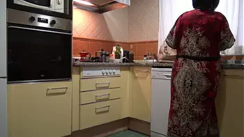 Horny Stepmom Tells Stepson To Lick Her Pussy In The Kitchen