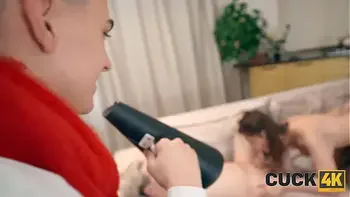 CUCK4K. Double penetration threesome with hot Russian brunette and 2 strangers