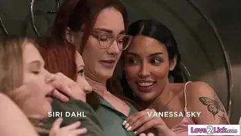 Redhead milf stepmom has sex with her stepdaughter and bffs