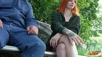 GERMAN SCOUT - Real Fan Fuck MMF Threesome with Redhead Teen Ice Foxy and older Guy