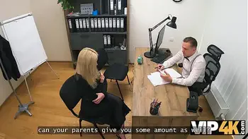 VIP4K. Teen blondie touched a cock for the first time...In the office