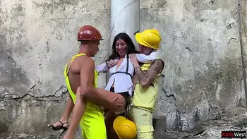 Gangbang in Abandoned House with Girl Realtor on High Heels