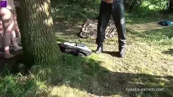 Public use of a cum and piss swallowing bitch, for everyone, at the swimming lake! Part 1