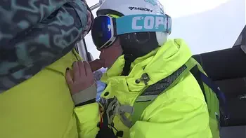 4K Public cumshot on mouth in ski lift Part 1, 2