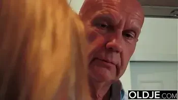 Cute teen getting anal fucked by old man after she sucks his dick and blows it deepthroat