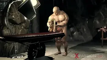 A sexy blonde gets fucked by a big monster in the dark dungeon