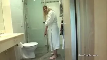 Oiling his wife up before giving her anal