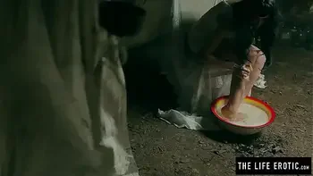 Horny milf shaves and squirts to orgasm while held in a basement